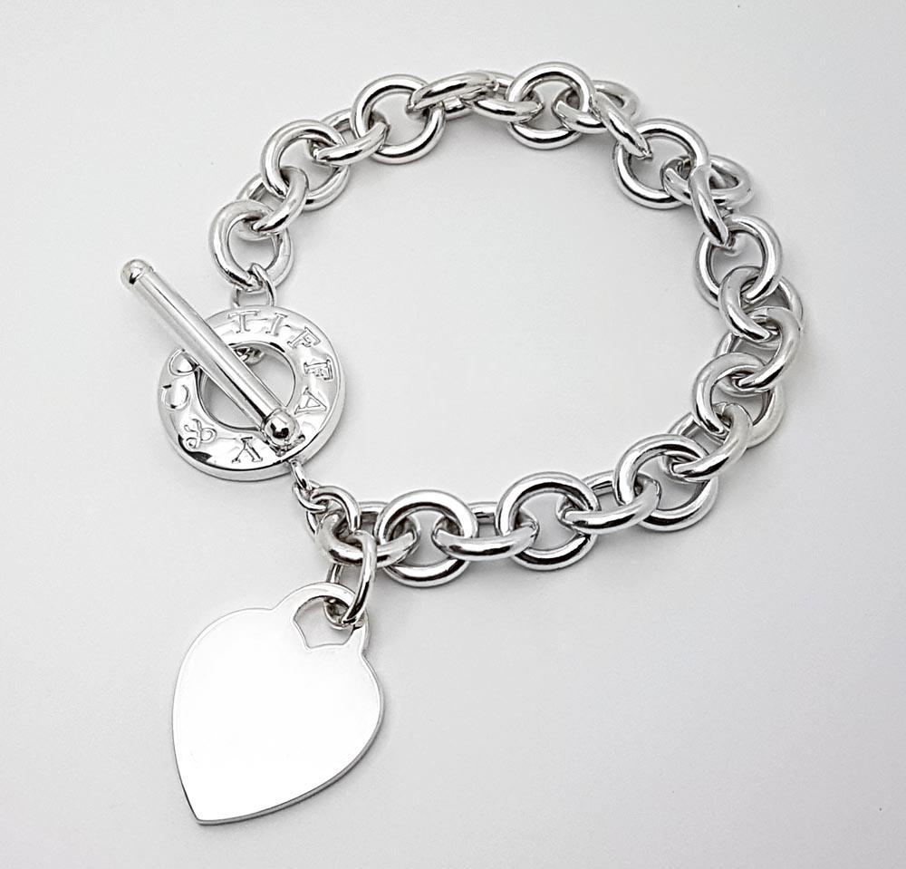 sterling silver toggle bracelet with heart charm