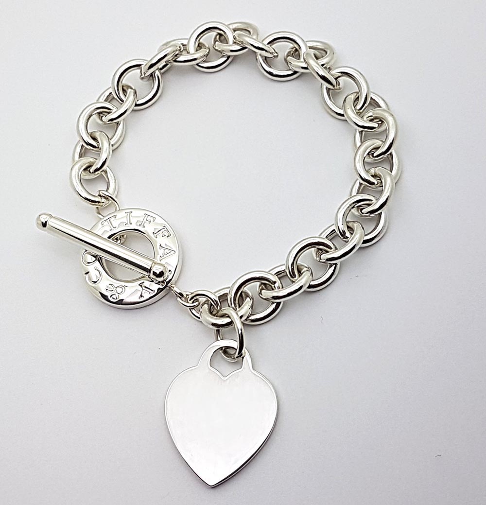 Tiffany & Co. - 925 Sterling Silver Heart Charm Toggle Bracelet 8