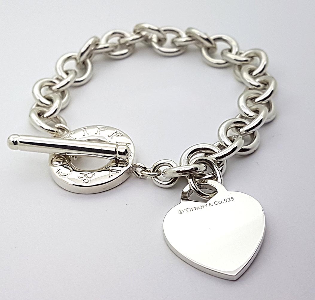 sterling silver toggle bracelet with heart charm