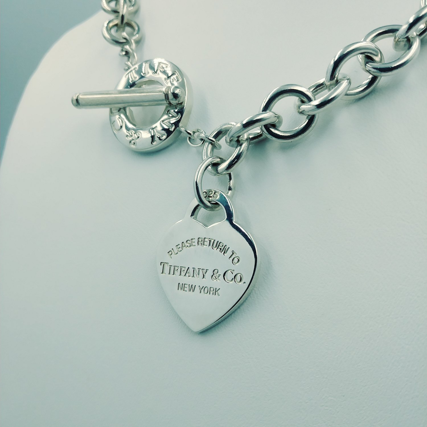 Tiffany & Co. 20″ Please Return To - Sterling Silver Heart Tag Toggle  Necklace