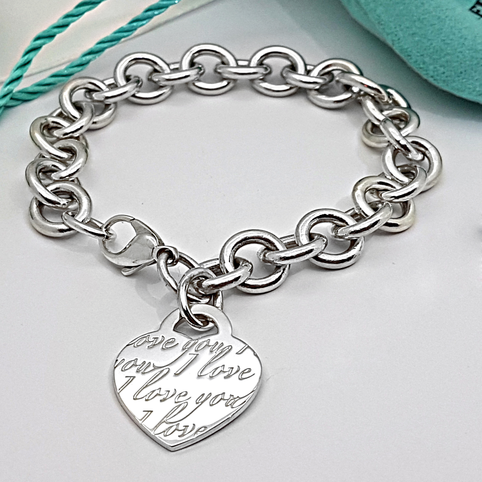 Tiffany & Co I Love You Notes Heart Charm Bracelet 8