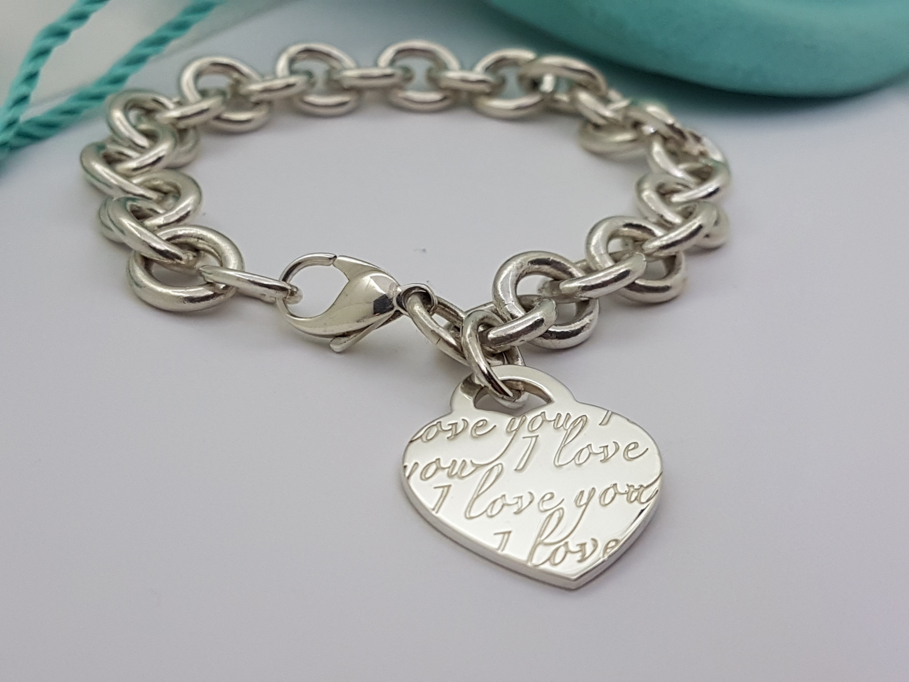 Tiffany & Co I LOVE YOU Notes Heart Charm Bracelet 8