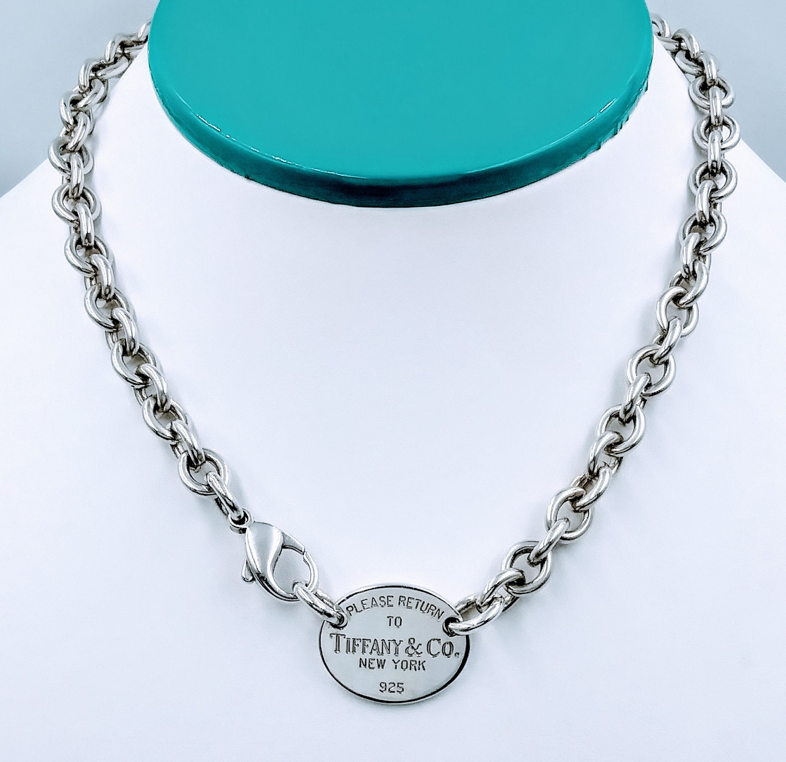 Please Return to Tiffany Oval Sterling Silver 16 Choker Chain Collar