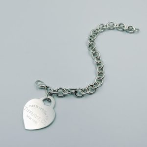 Vintage Tiffany & Co Sterling Silver Heart Tag Charm Bracelet 